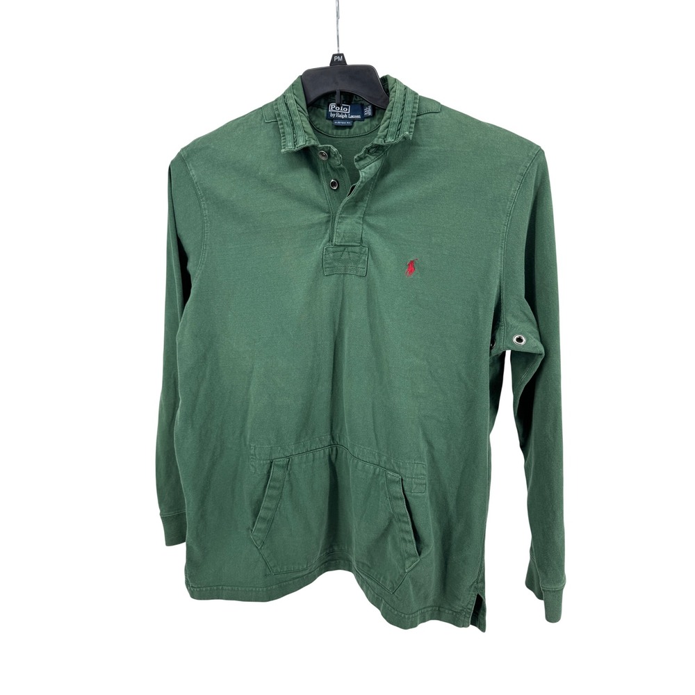 Polo Ralph Lauren Rugby Shirt Men XXL Green Long Sleeve Kangaroo Pocket Custom
